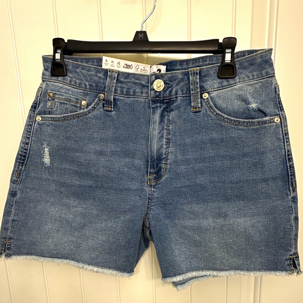 Women's Seven7 High Rise Weekend Denim Shorts Fray Hem Medium Wash 5" 8 NWT